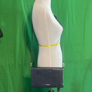 Navy blue GiGi New York Rachel Crossbody Bag/clutch with python embossed  Finish
